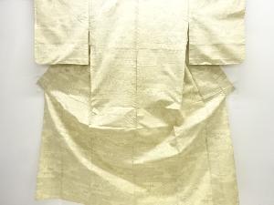 アンティーク　ヱ霞に家屋・樹木模様織り出し十日町紬単衣着物